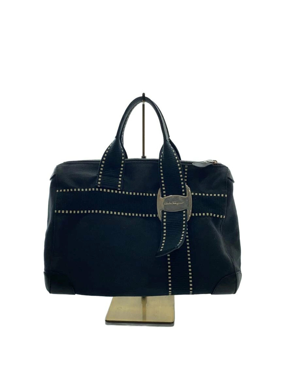 Salvatore Ferragamo Vara Canvas Navy Shoulder Bag Blue